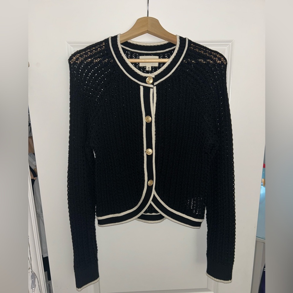 Lucky Brand Black and Cream Cardigan with Gold Buttons